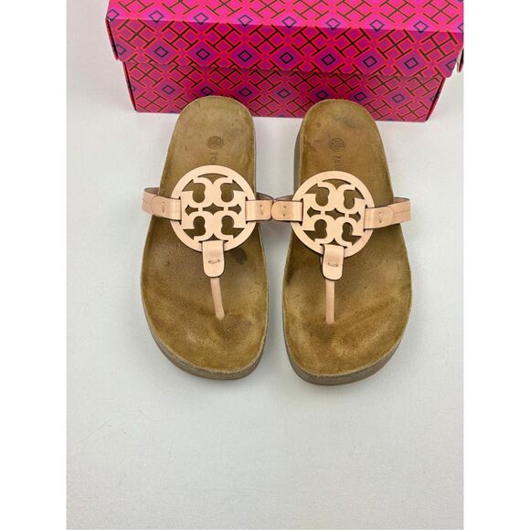 Tory Burch Miller Cloud Sandals Womens 7.5 Bright Peach Natural w/ Box & Bag X22 - Picture 2 of 14